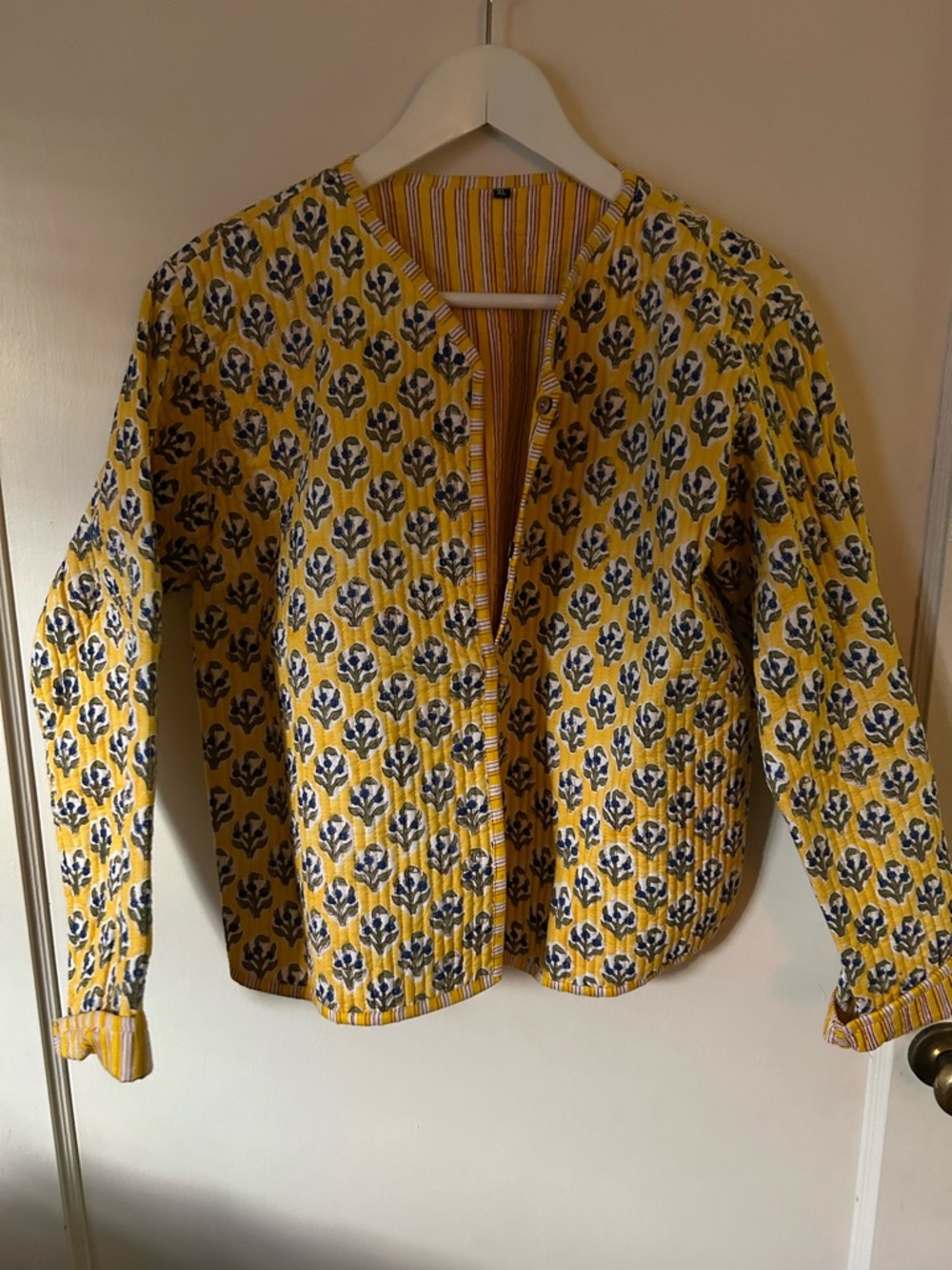 Women's Yellow Floral Quilted Jean Jacket
